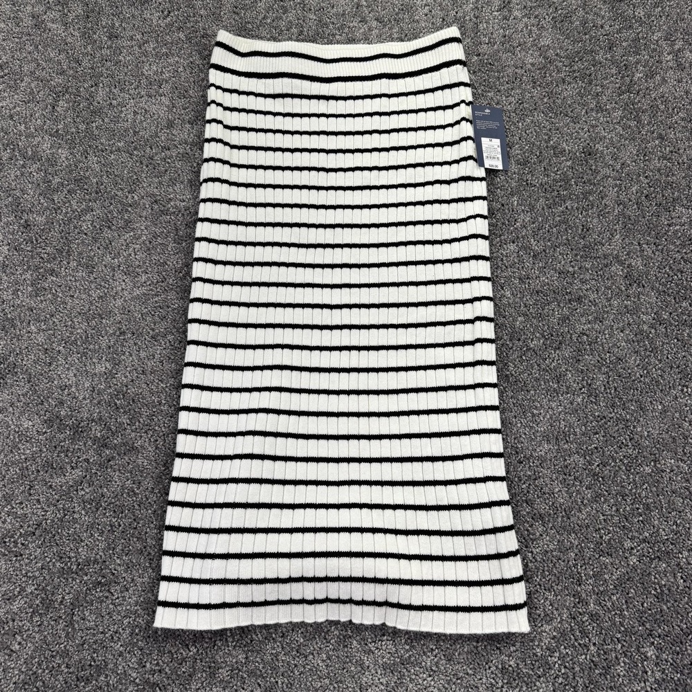 Universal Thread Skirt Womens M White Striped Knit Ribbed Midi Pull On Stretch